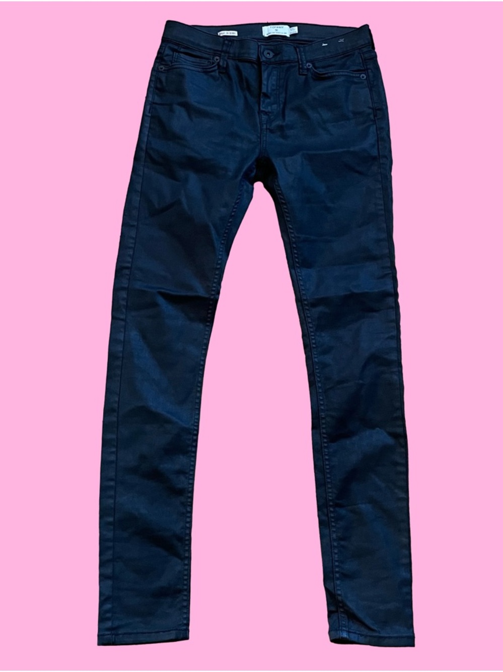 Topman  Wax Coated Denim Dark Grey/Black Spray-On Skinny Jeans